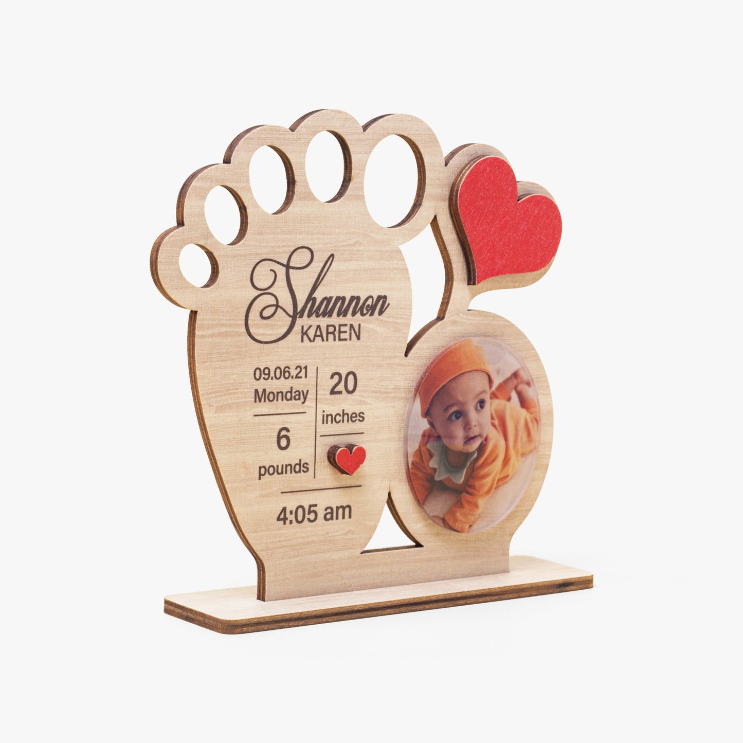 Personalised Wooden new baby milestone plaque with photo and text