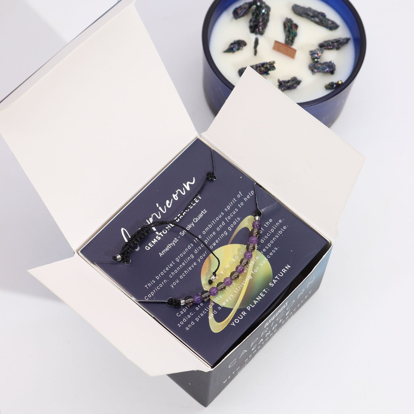 NEW Zodiac Crystal Candle with Gemstone Bracelet Gift - choose your sign