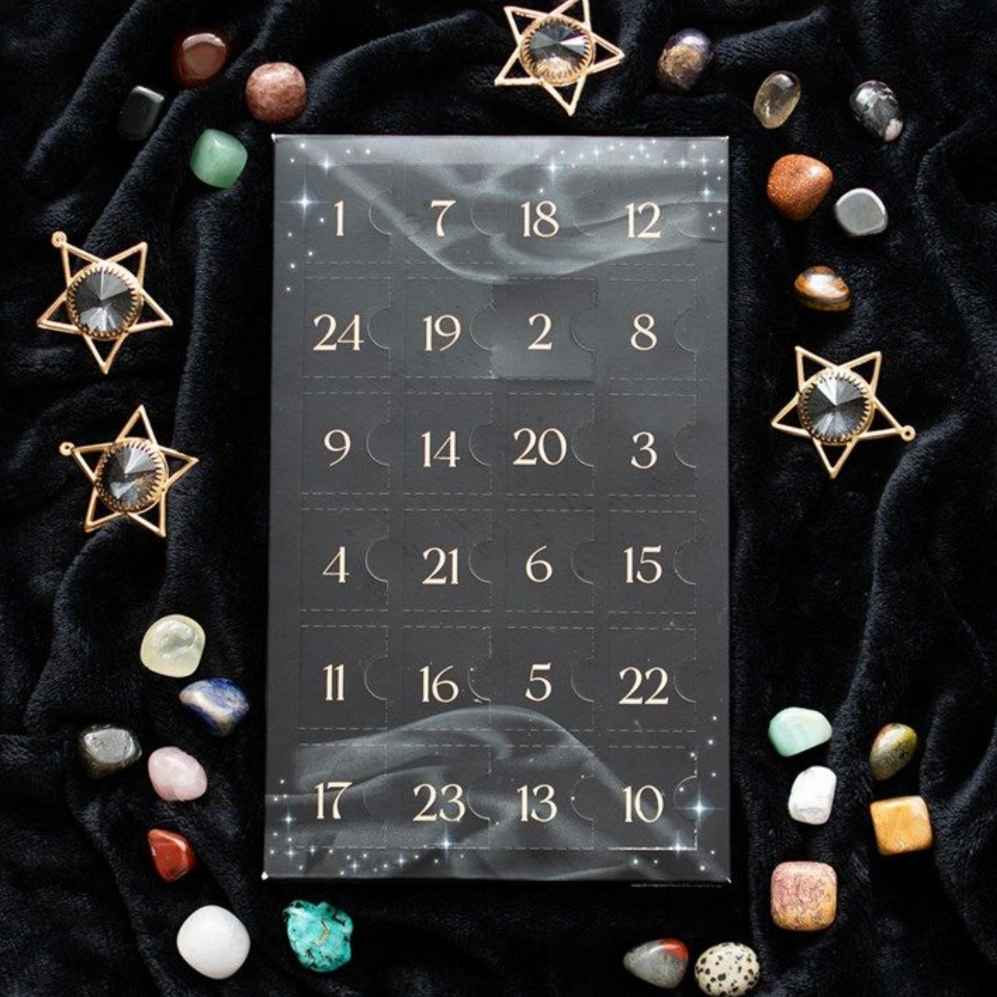 Advent Calendar with 24 crystals. A crystal behind each door in the countdown to Christmas