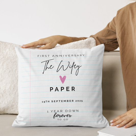The Wifey & The Hubby 1st Anniversary Faux Suede Personalised Cushion Set