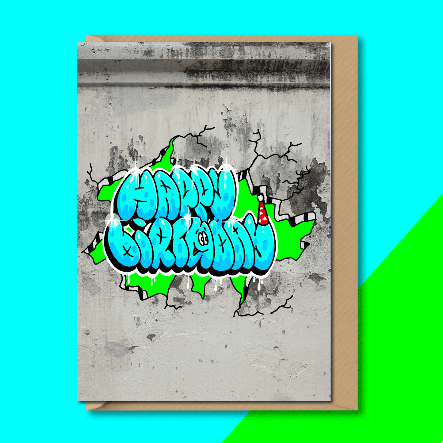 Graffiti Birthday Card – Happy Birthday Street Art Card (Blue)