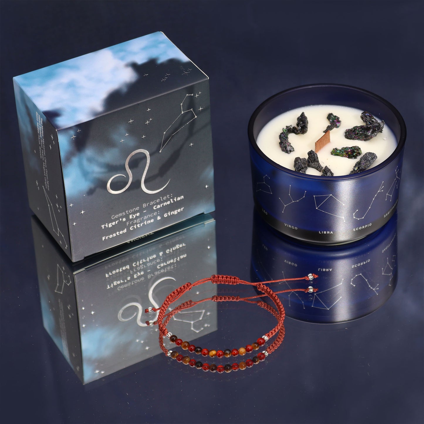 Zodiac Leo Crystal Candle with Gemstone Bracelet Gift