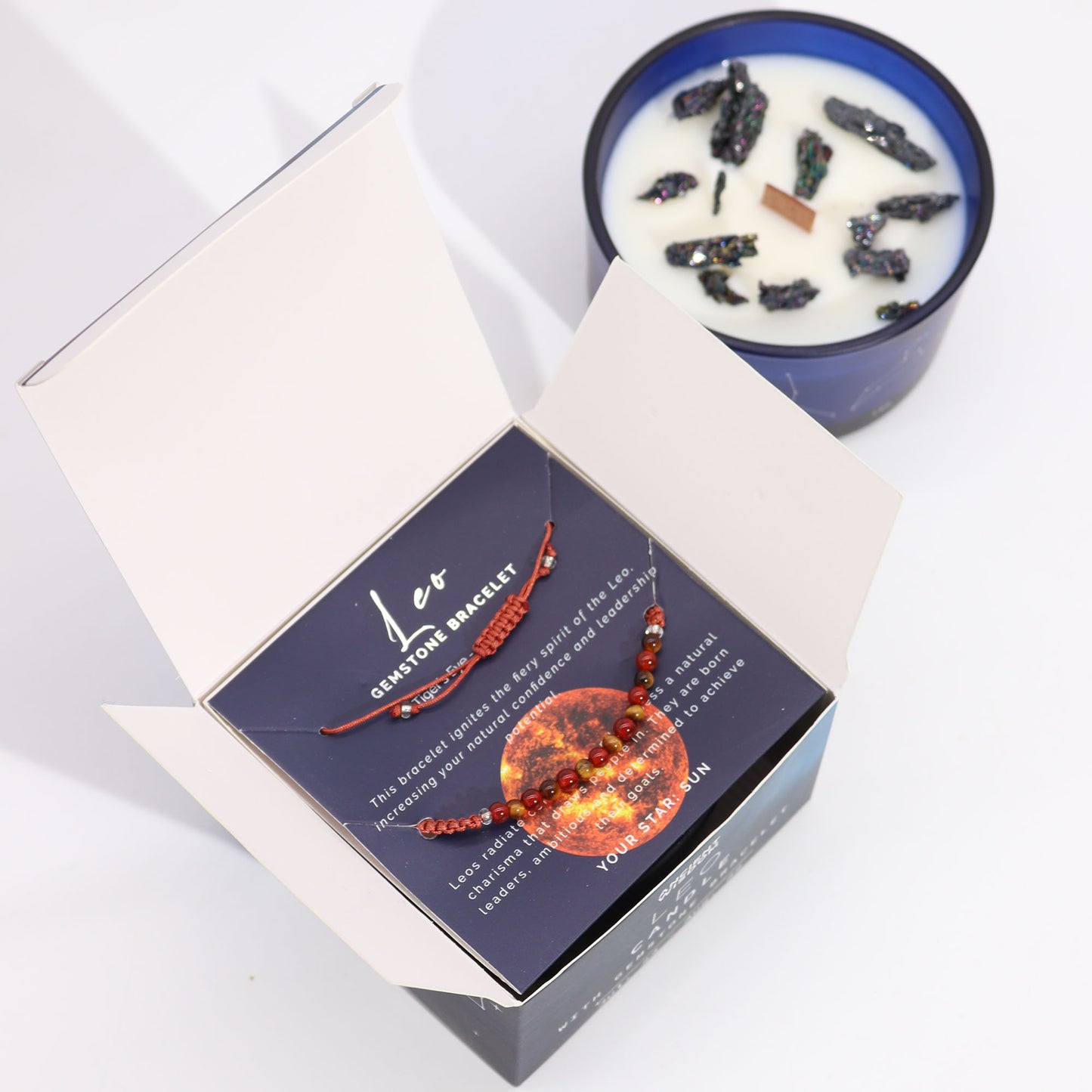 Zodiac Leo Crystal Candle with Gemstone Bracelet Gift