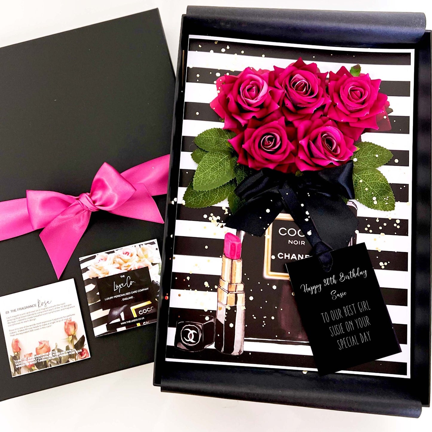 Panache Hot Pink Rose 'Classy + Fabulous' Mugs to match the Luxury Birthday Card Handmade with Everlasting Hot Pink Scented Roses