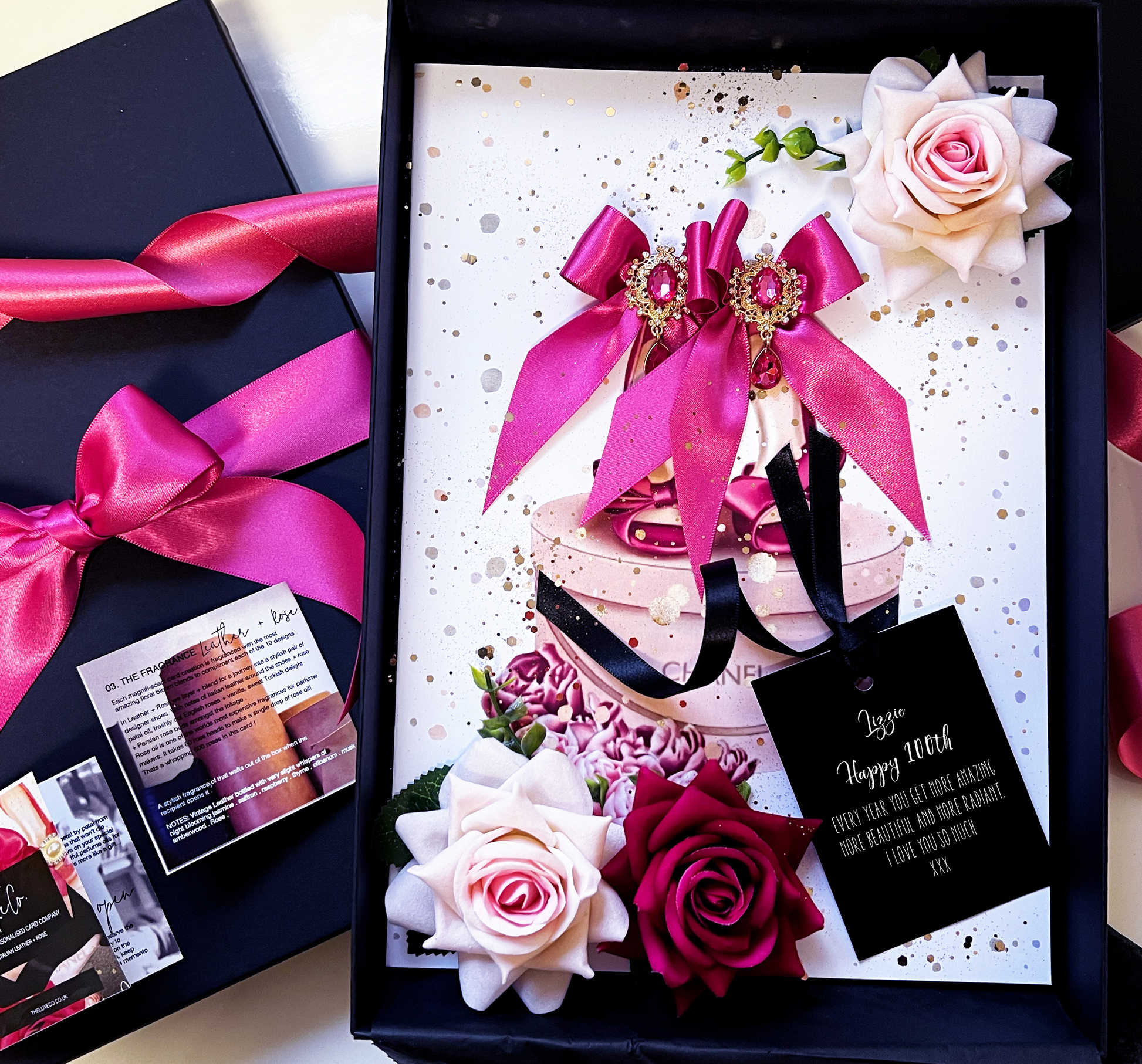 Luxury handmade Gran personalised 100th Birthday Card made to order with everlasting roses, crystals, ribbons and diamantes