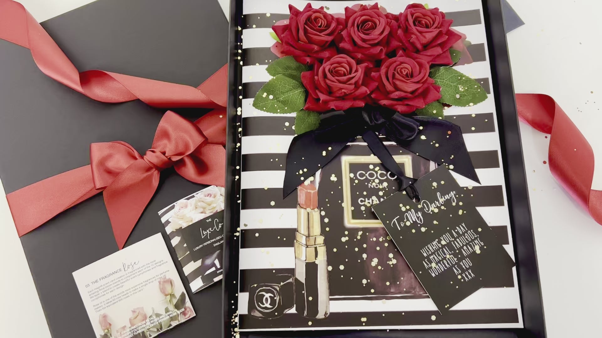 Video showcase showing the Panache Designer Scented 5 Forever Red Roses Design close up