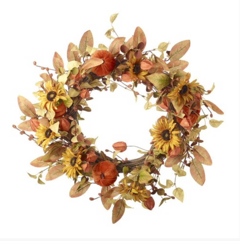 60cm Large Pumpkin + Sunflower Autumn Wreath
