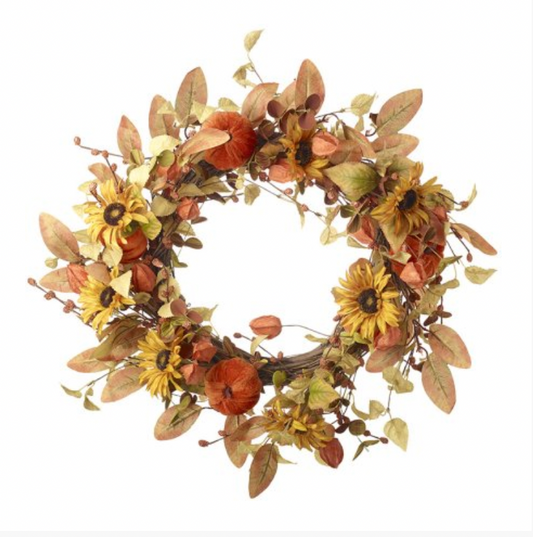 60cm Large Pumpkin + Sunflower Autumn Wreath