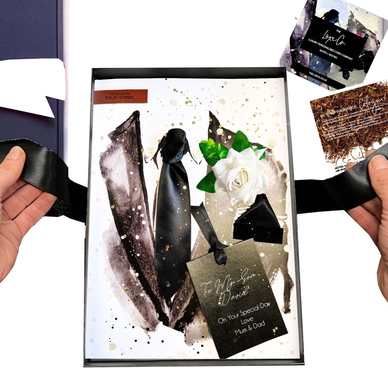 Son Birthday Card - Suited + Booted luxury scented cologne card for son birthday by The Luxe Co