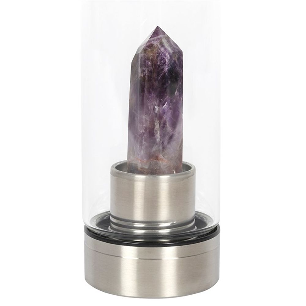 Amethyst Crystal Calming Glass Water Bottle