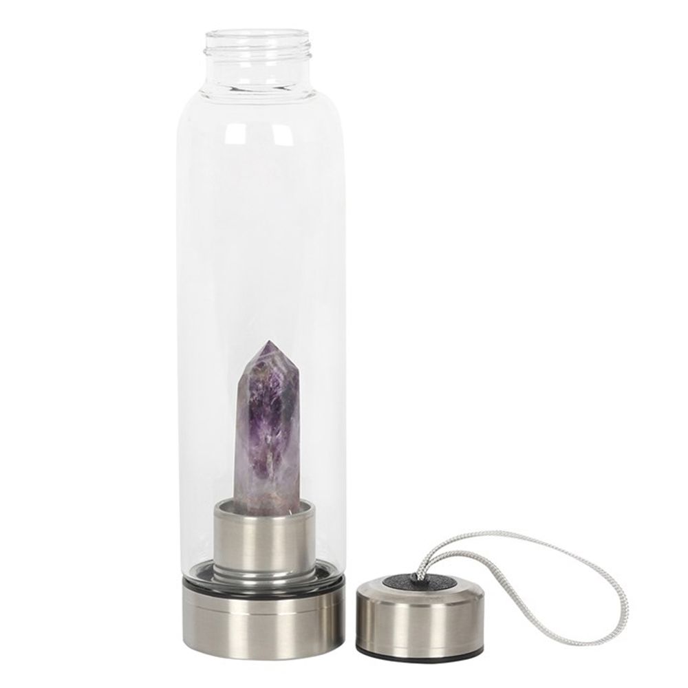 Amethyst Crystal Calming Glass Water Bottle
