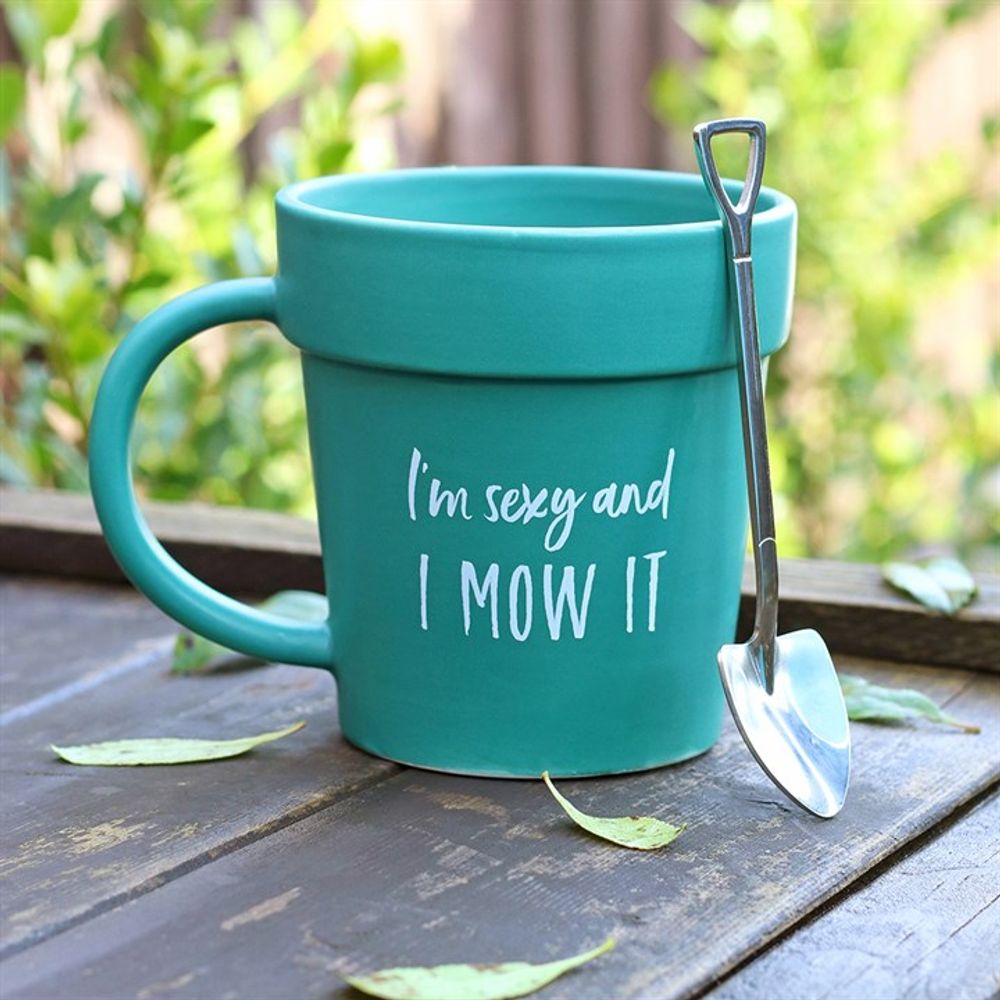 I'm Sexy and I mow it! Garden lovers and Green Fingers gift boxed mug and shovel spoon