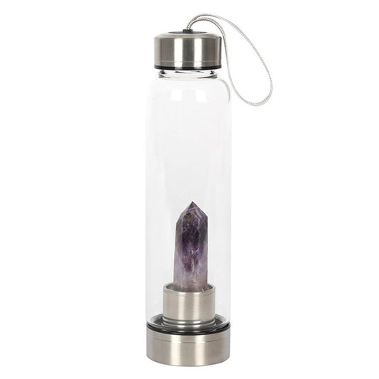 Amethyst Crystal Calming Glass Water Bottle