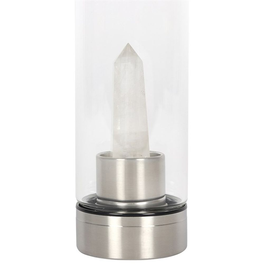 Clear Quartz Crystal Energising Glass Water Bottle