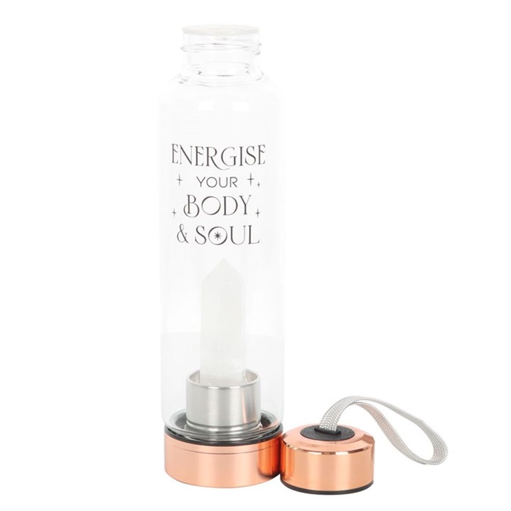 Clear Quartz Crystal Body and Soul Glass Water Bottle