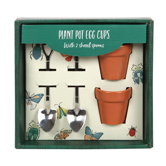 Plant Pot Egg Cup Gift Set with Shovel Spoons