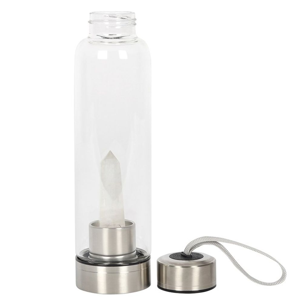 Clear Quartz Crystal Energising Glass Water Bottle