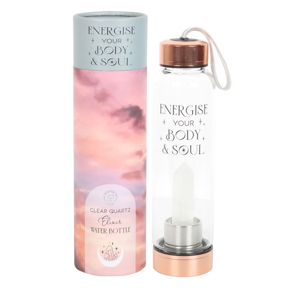 Clear Quartz Crystal Body and Soul Glass Water Bottle