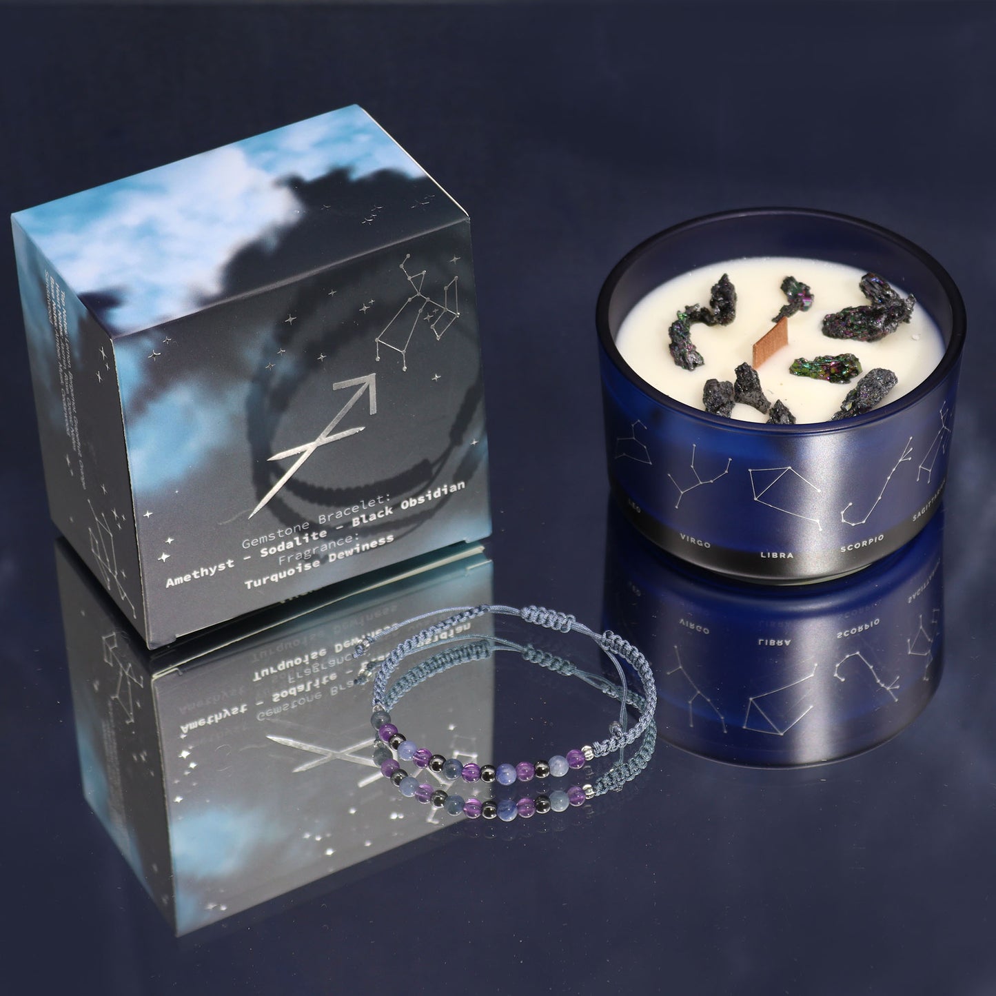 Zodiac Candle with Gemstone Bracelet Gift - choose your starsign