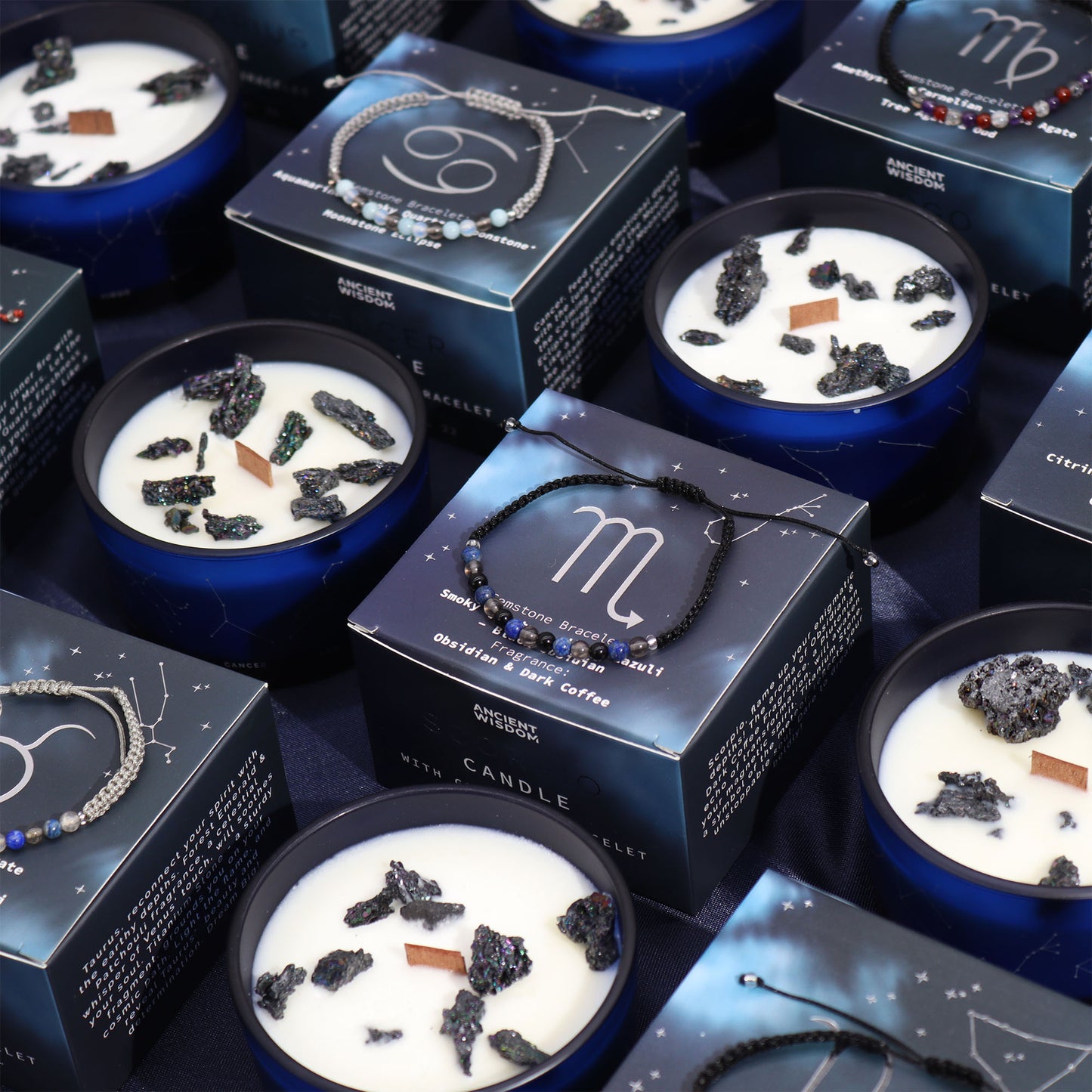Zodiac Candle with Gemstone Bracelet Gift - choose your starsign