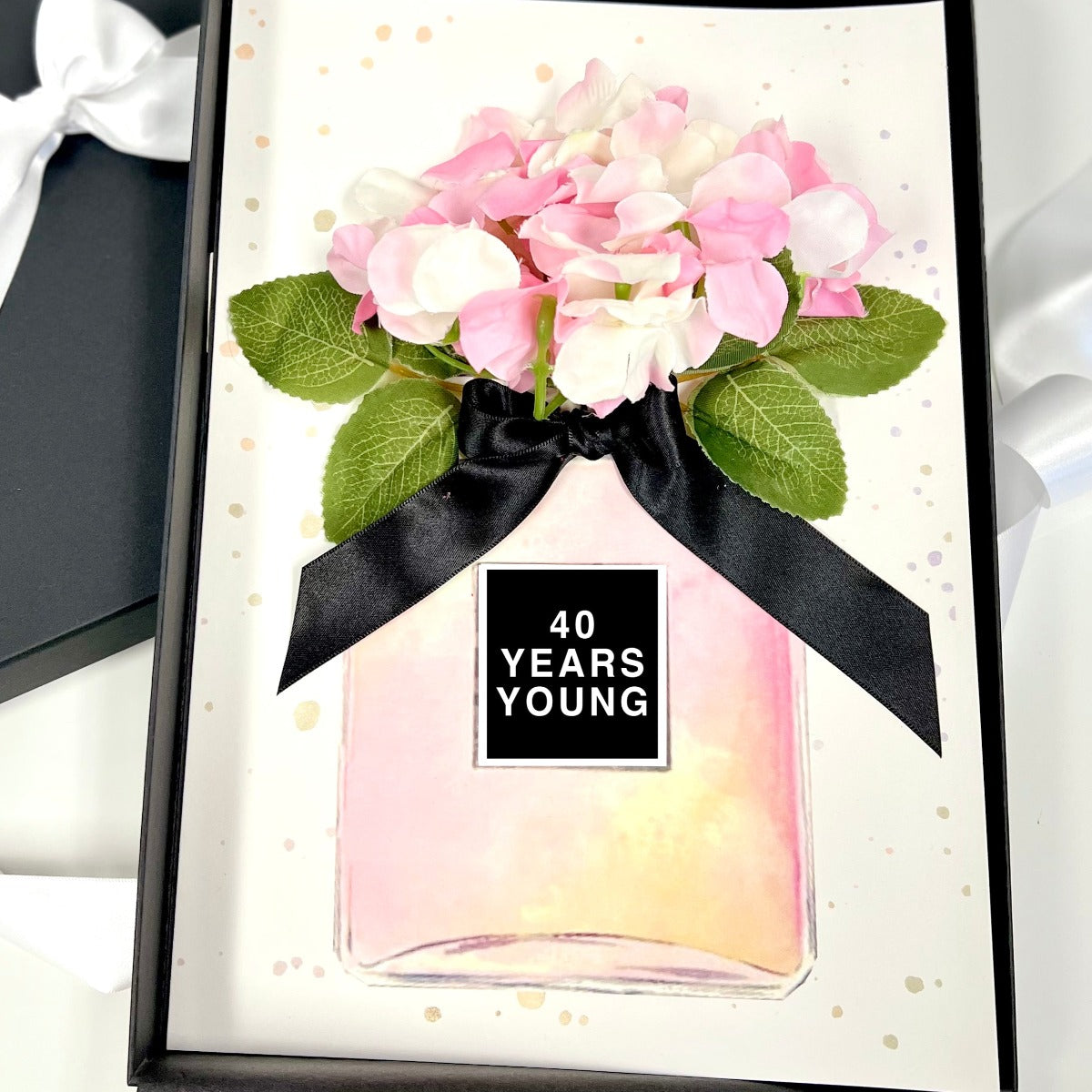40 years young personalised daughter 40th birthday card handmade with 3d luxury silk flowers | The Luxe Co