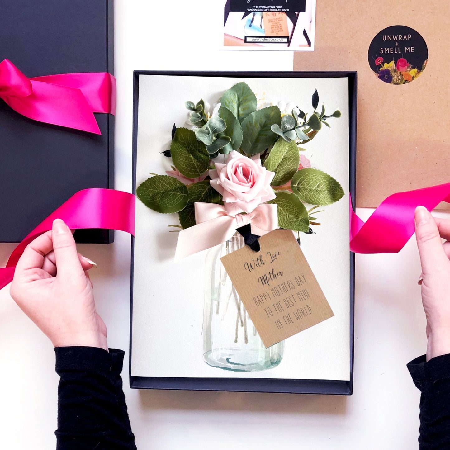 Special A4 Gift Boxed Mother's Day Card 'Scented Bloom Blush Rose'