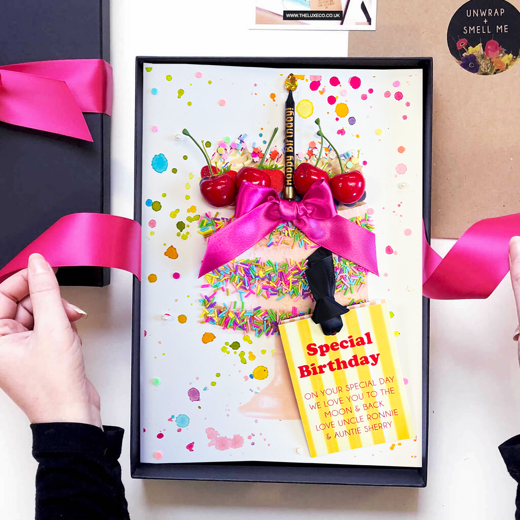 Cards to match the birthday cake candles can be bought separately for a luxury card and gift idea in one