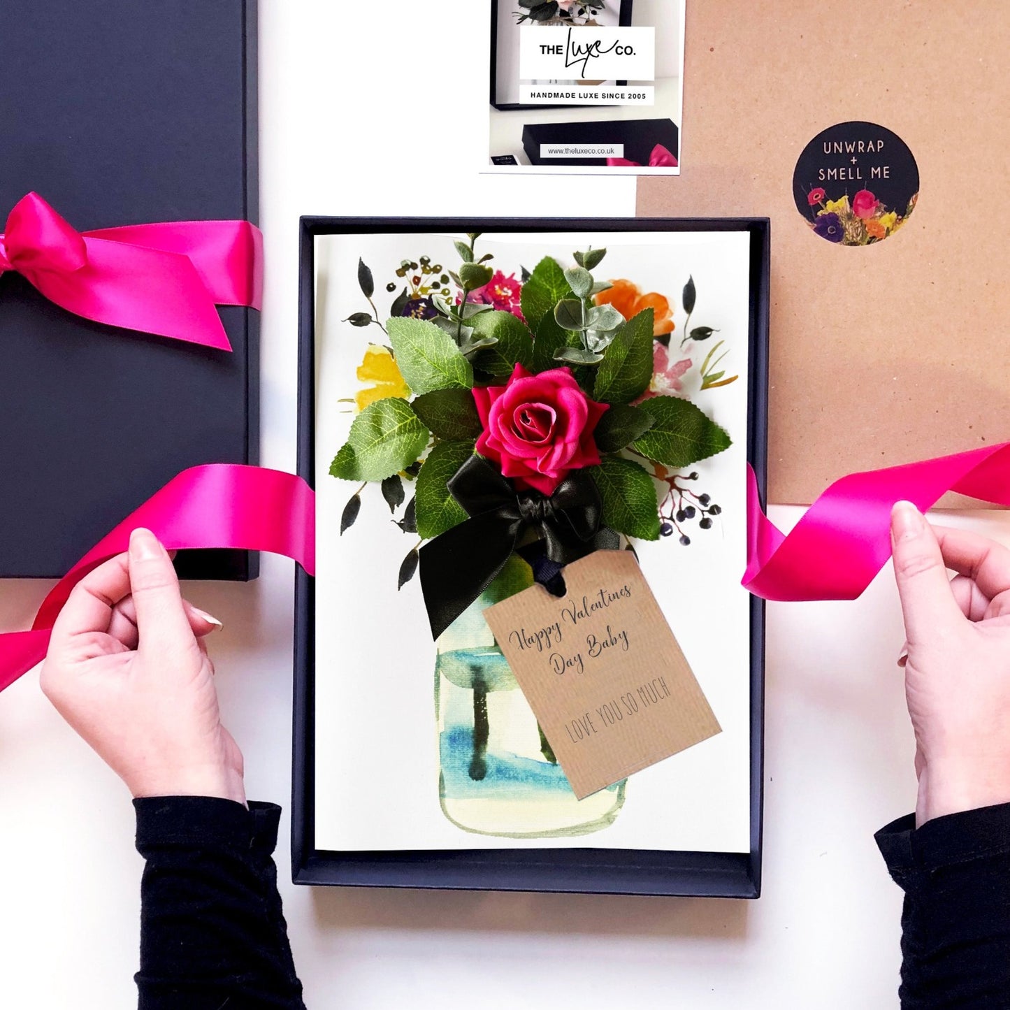 Hot Pink Rose Personalised 4d Scented Bouquet Valentines Day Card
