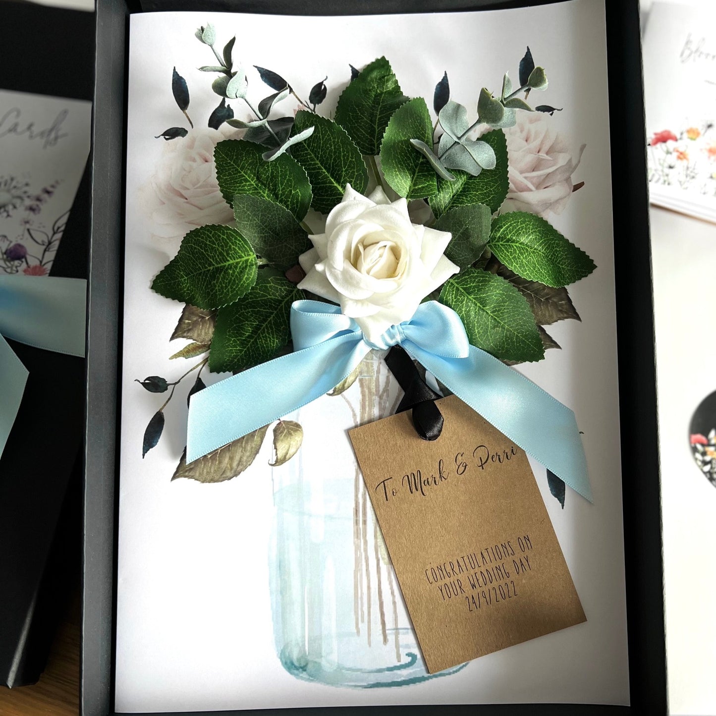 Something Blue Wedding Card - Ivory scented rose bouquet wedding card | The Luxe Co