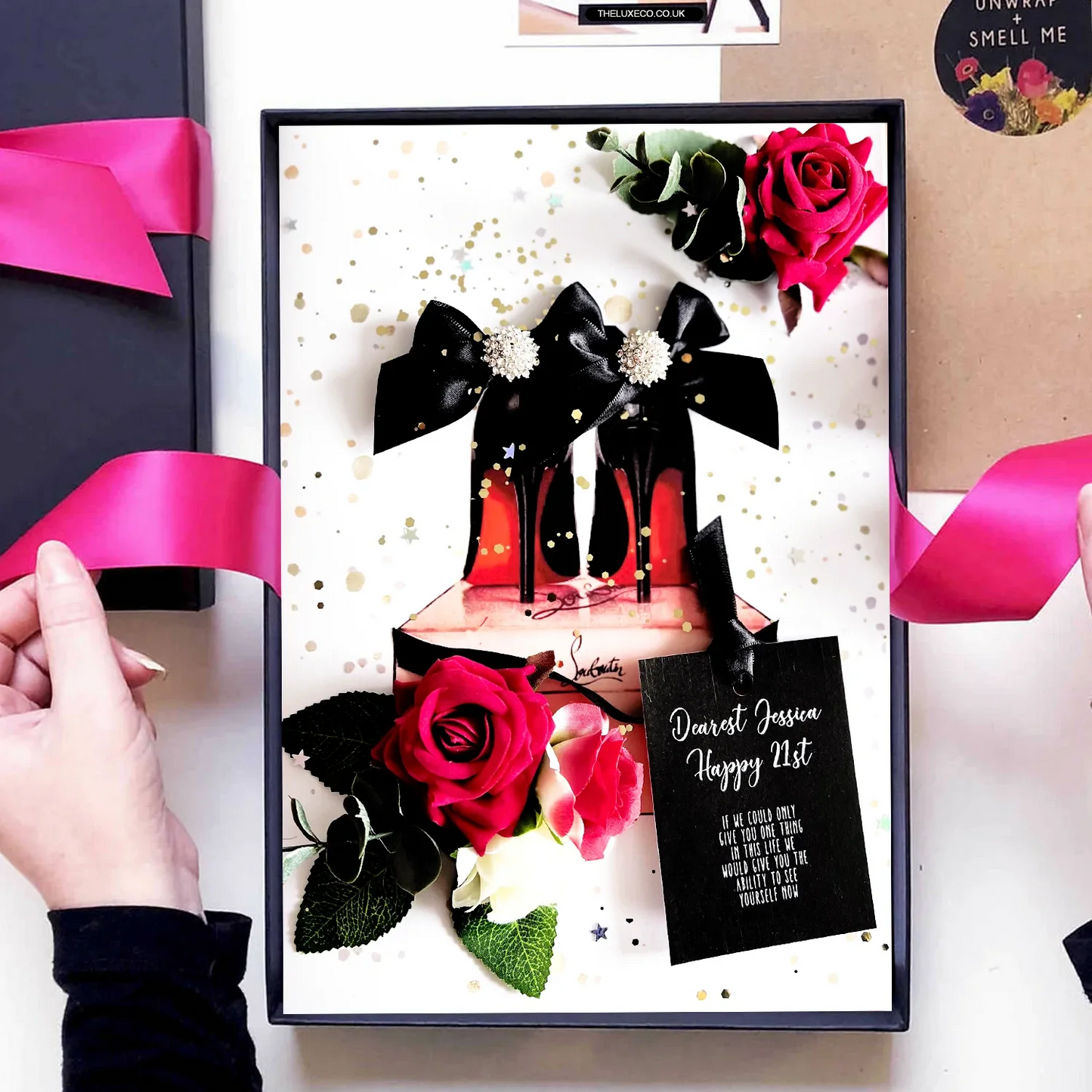Louboutin high heel shoe painted birthday cards for sister by The Luxe Co