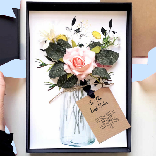 50th birthday card sister handmade with velvet blush rose perfumed with rose oils | The Luxe Co | Next level luxury cards