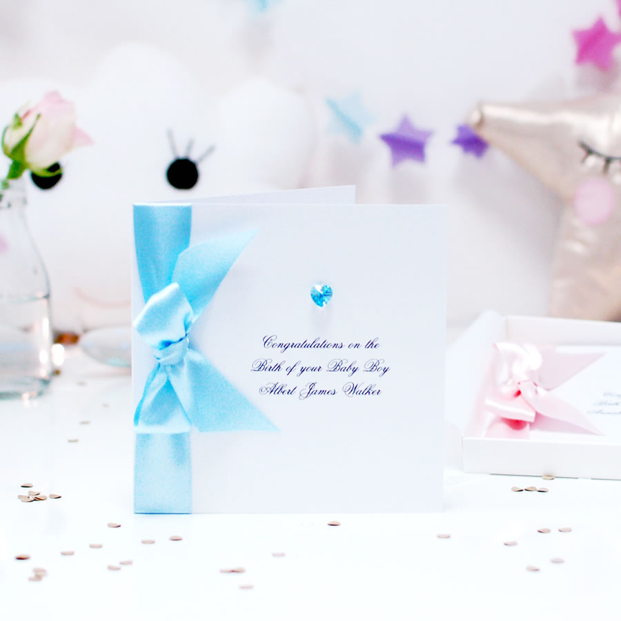 Swarovski Crystal Boxed New Baby Boy Card - theluxeco.co.uk