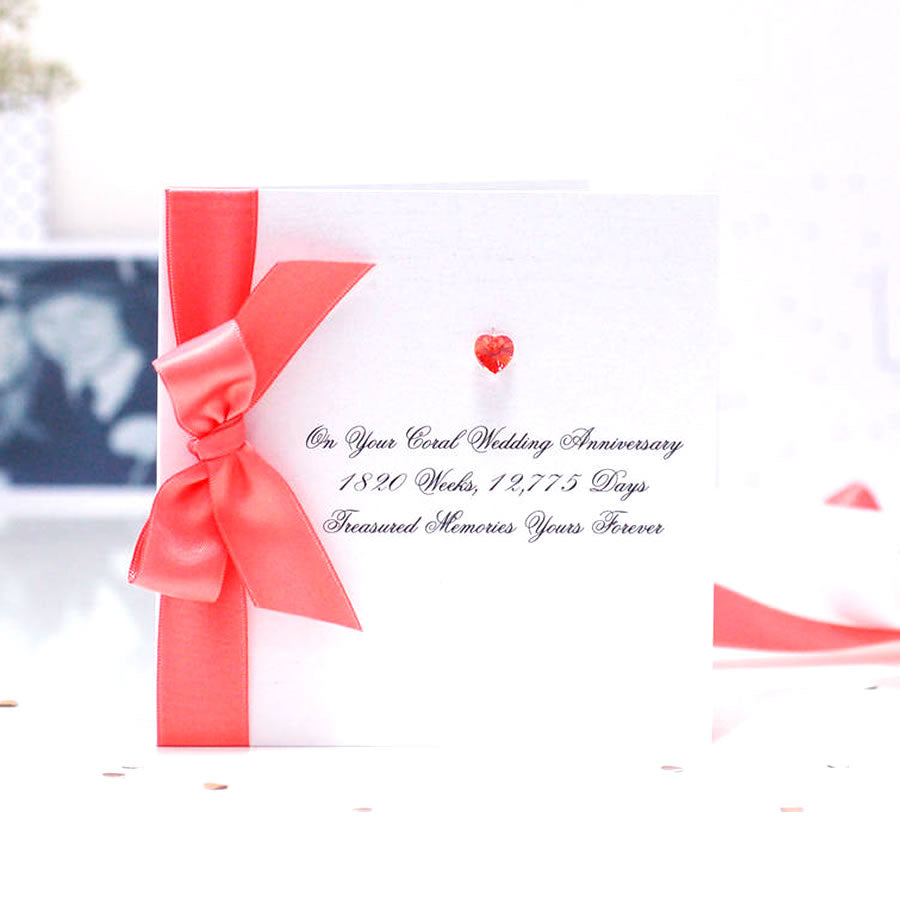 Boxed Bedazzled Swarovski Crystal Coral Anniversary Card | The Luxe Co