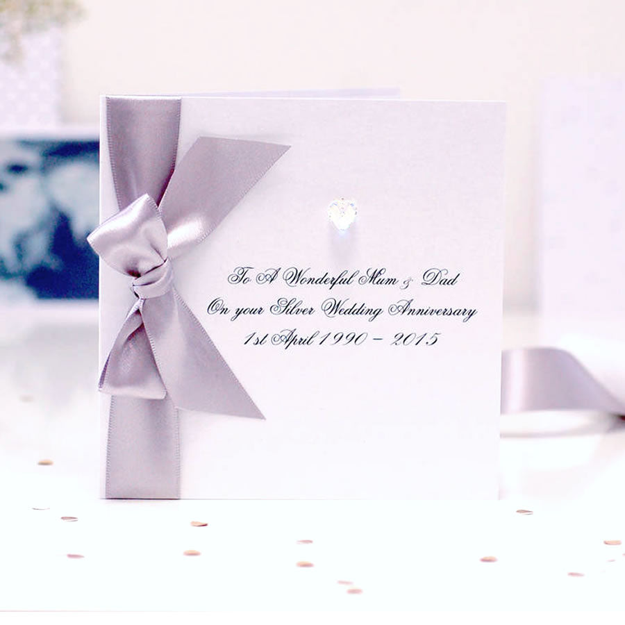 Boxed Bedazzled Swarovski Crystal Silver Anniversary Card | The Luxe Co
