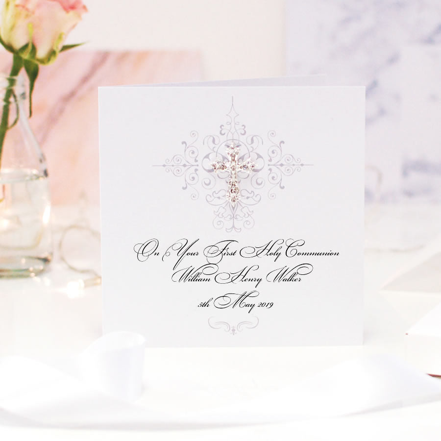 Crystal Cross Personalised Religious Card - theluxeco.co.uk