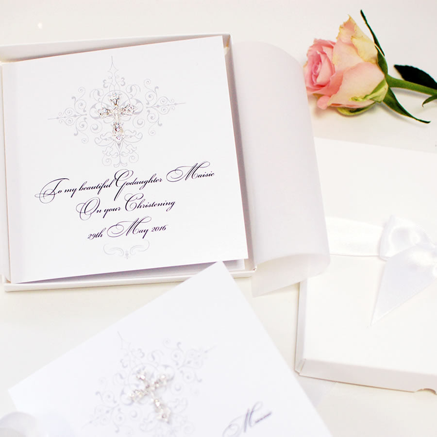 Crystal Cross Personalised Religious Card - theluxeco.co.uk