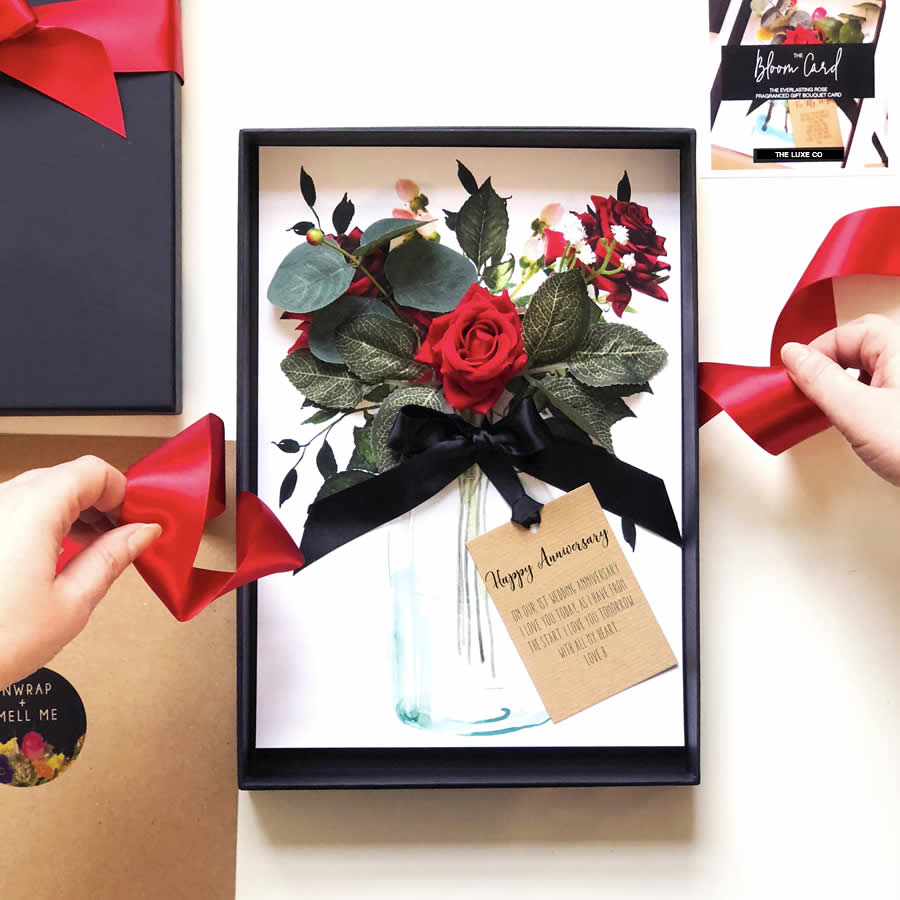 Scented Ruby Red Rose Boxed Wedding anniversary Card - theluxeco.co.uk