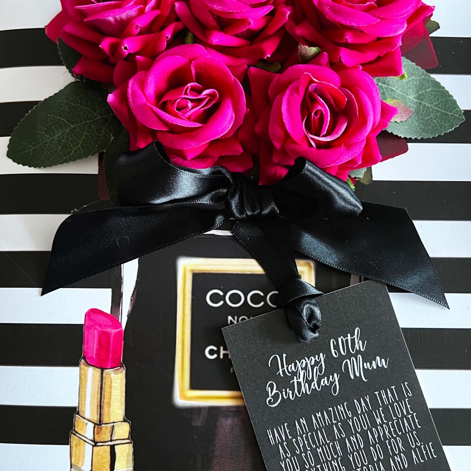 Luxury Bouquet 80th Birthday Card for Mum Mother Mummy with 5 handmade velvet roses scented with rose