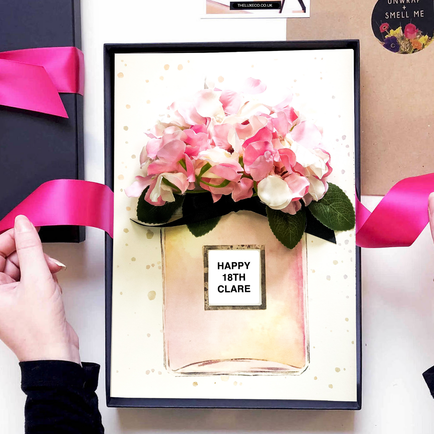 Designer birthday card | 18th Birthday card with scented perfume bottle by The Luxe Card co