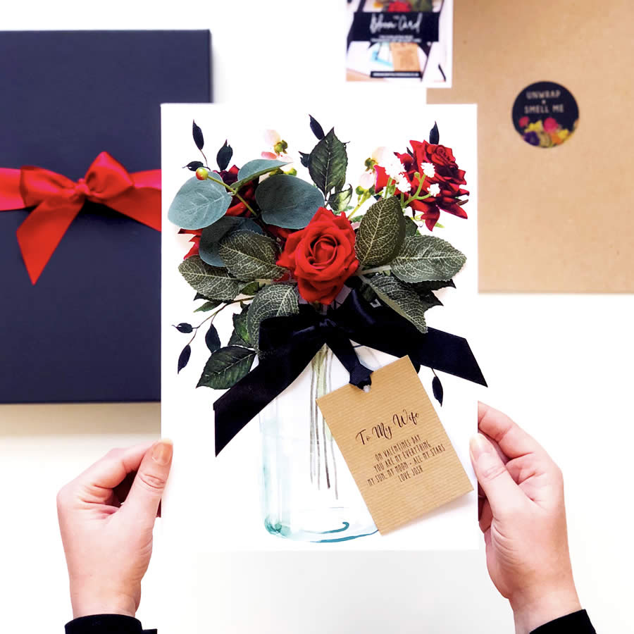 Ruby Velvet Rose Boxed Card for wife 40th anniversary b- theluxeco.co.uk