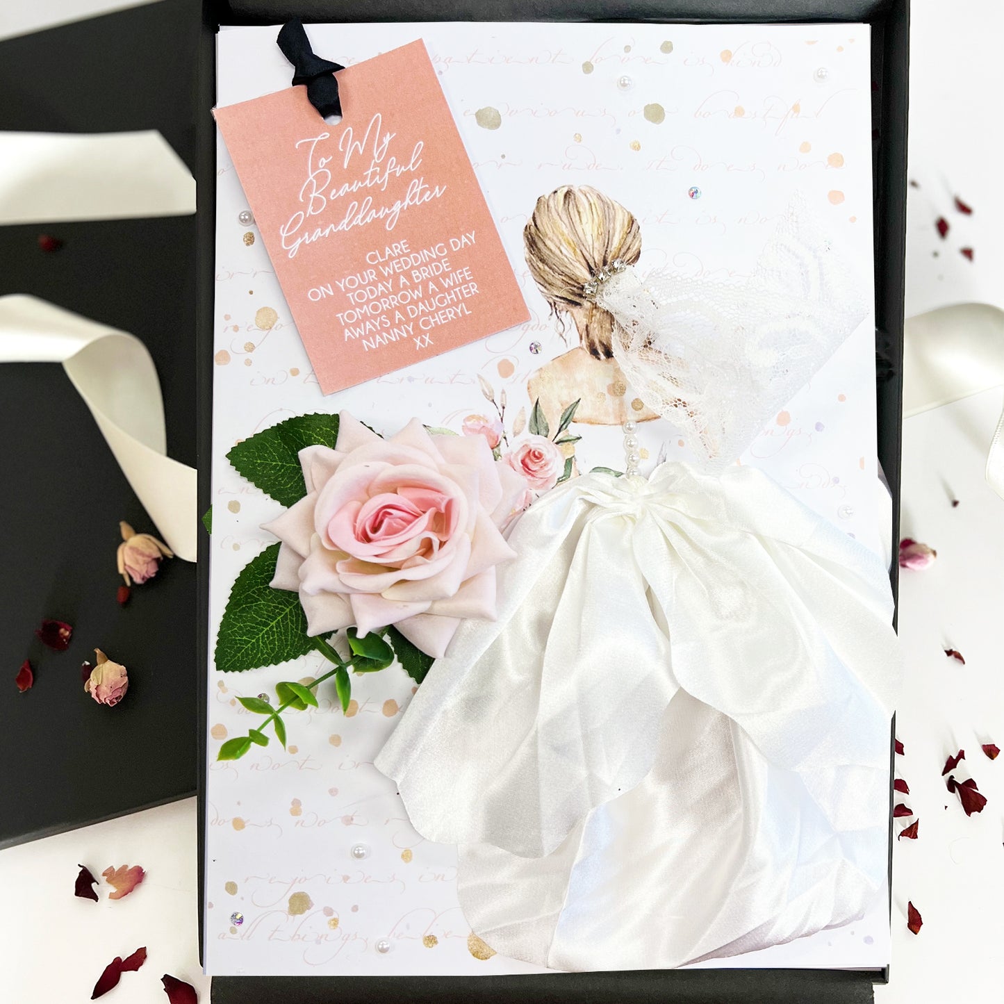 A personalised Granddaughter Bride handmade card for her