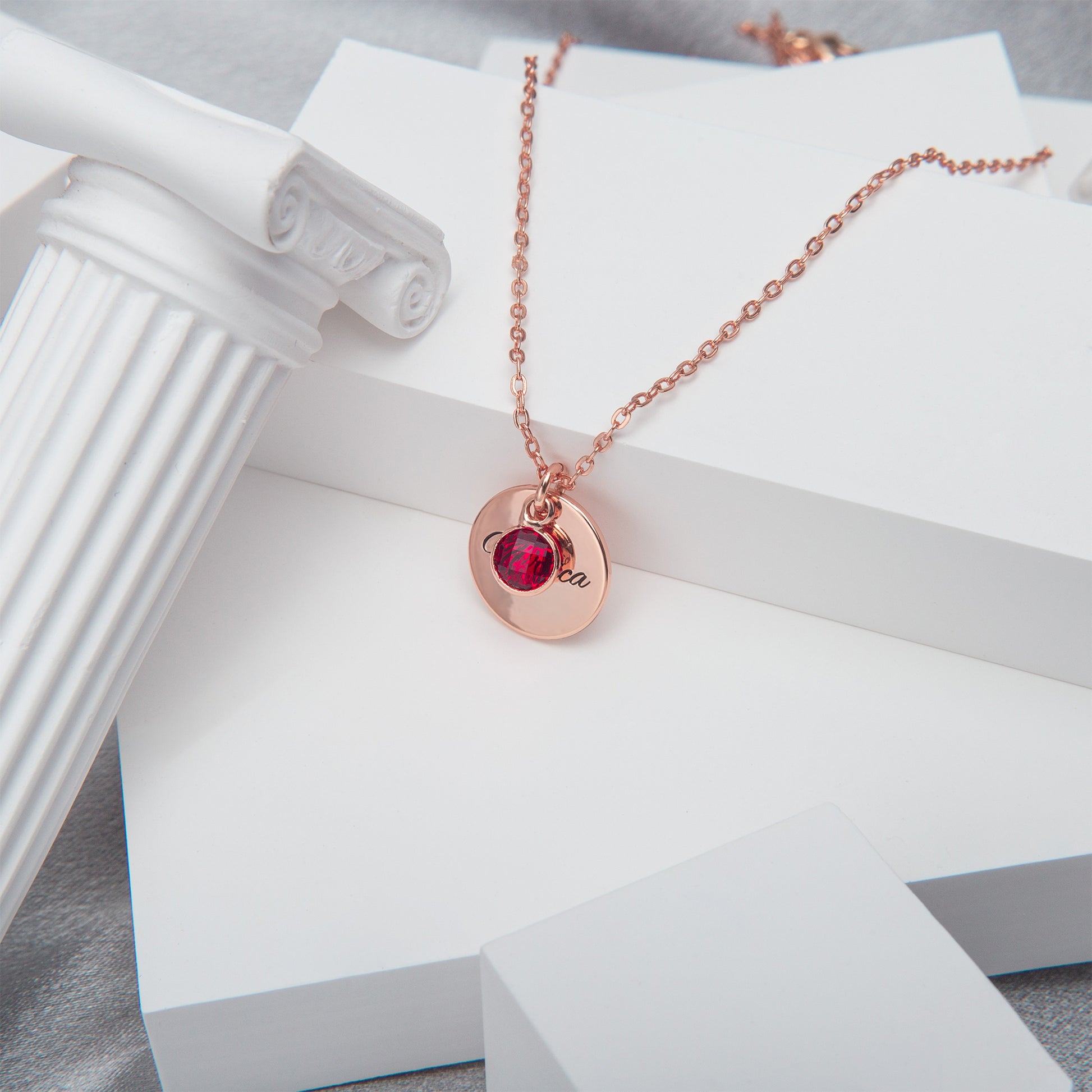 Personalised Name Circle Birthstone Necklace Rose Gold (925 Sterling Silver)