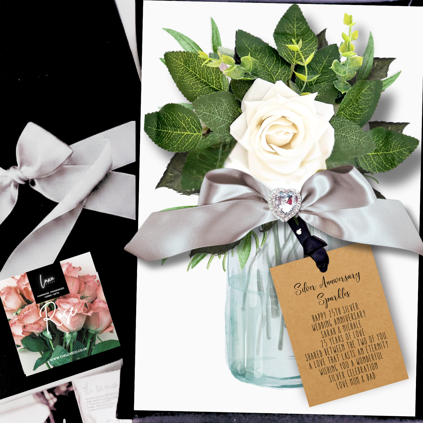 Opulence 25th silver luxury personalised wedding anniversary card