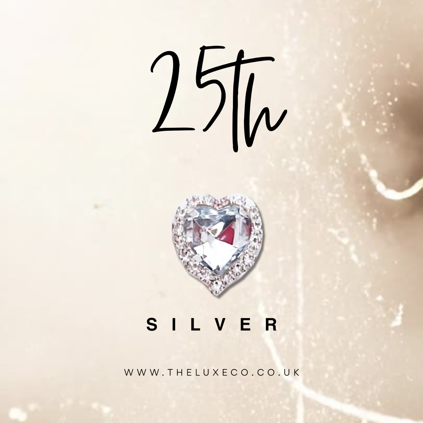 Handmade A5 Swirly Sparkly Diamante Silver Heart Anniversary Card