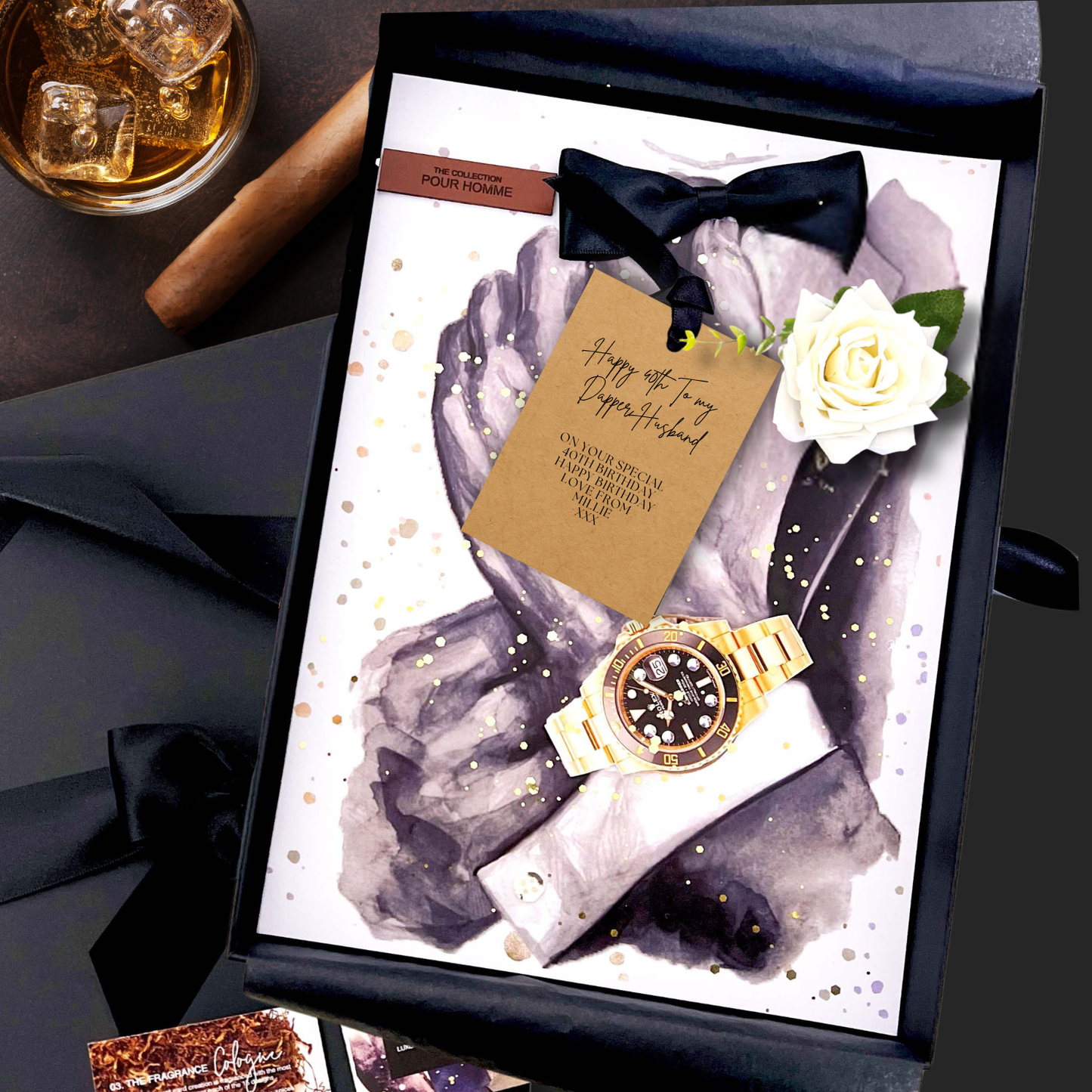 Luxury Dapper Watch with Red Rose Fathers Day Card