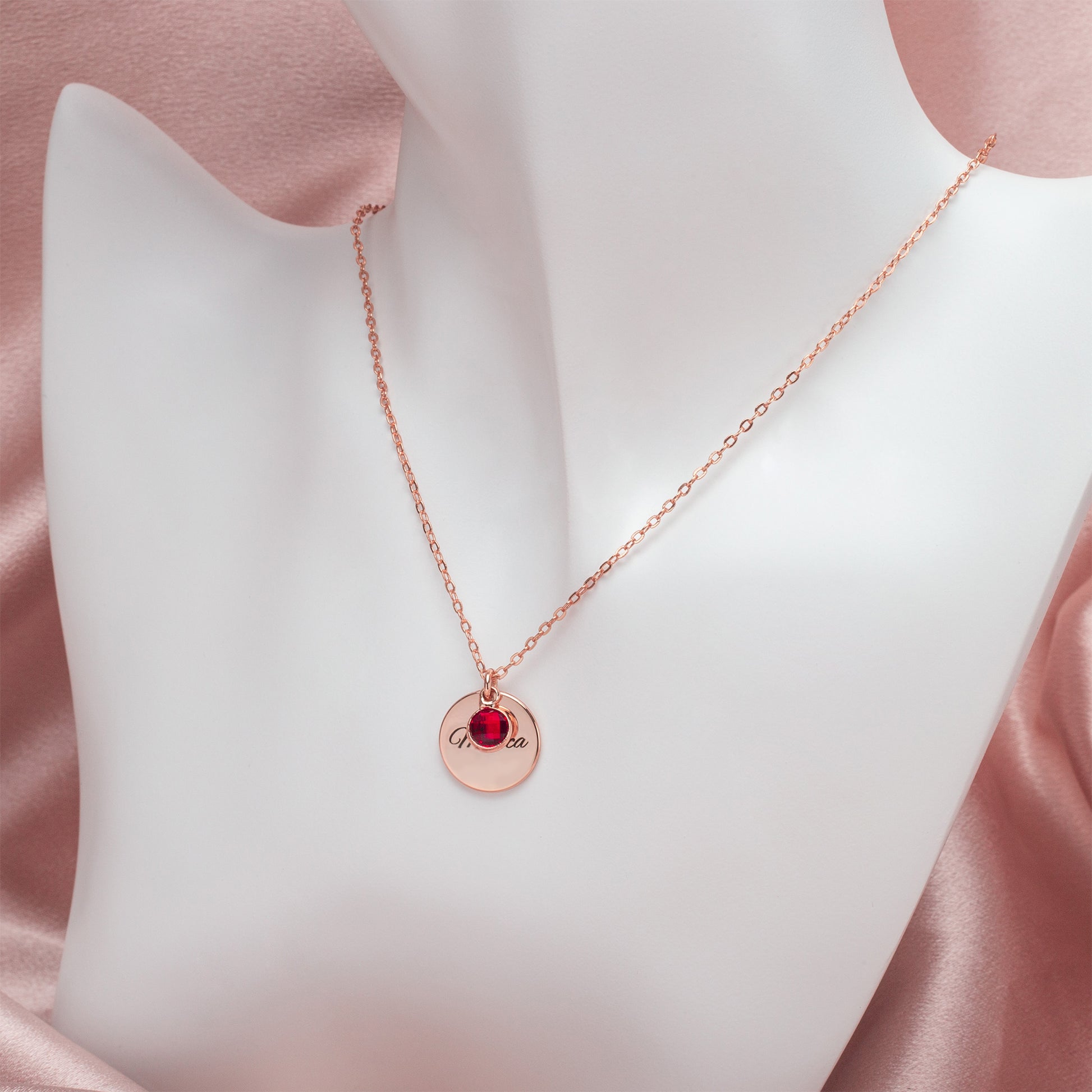 Personalised Circle Birthstone Necklace (925 Sterling Silver) available in all 12 birthstones and silver, rose gold or gold