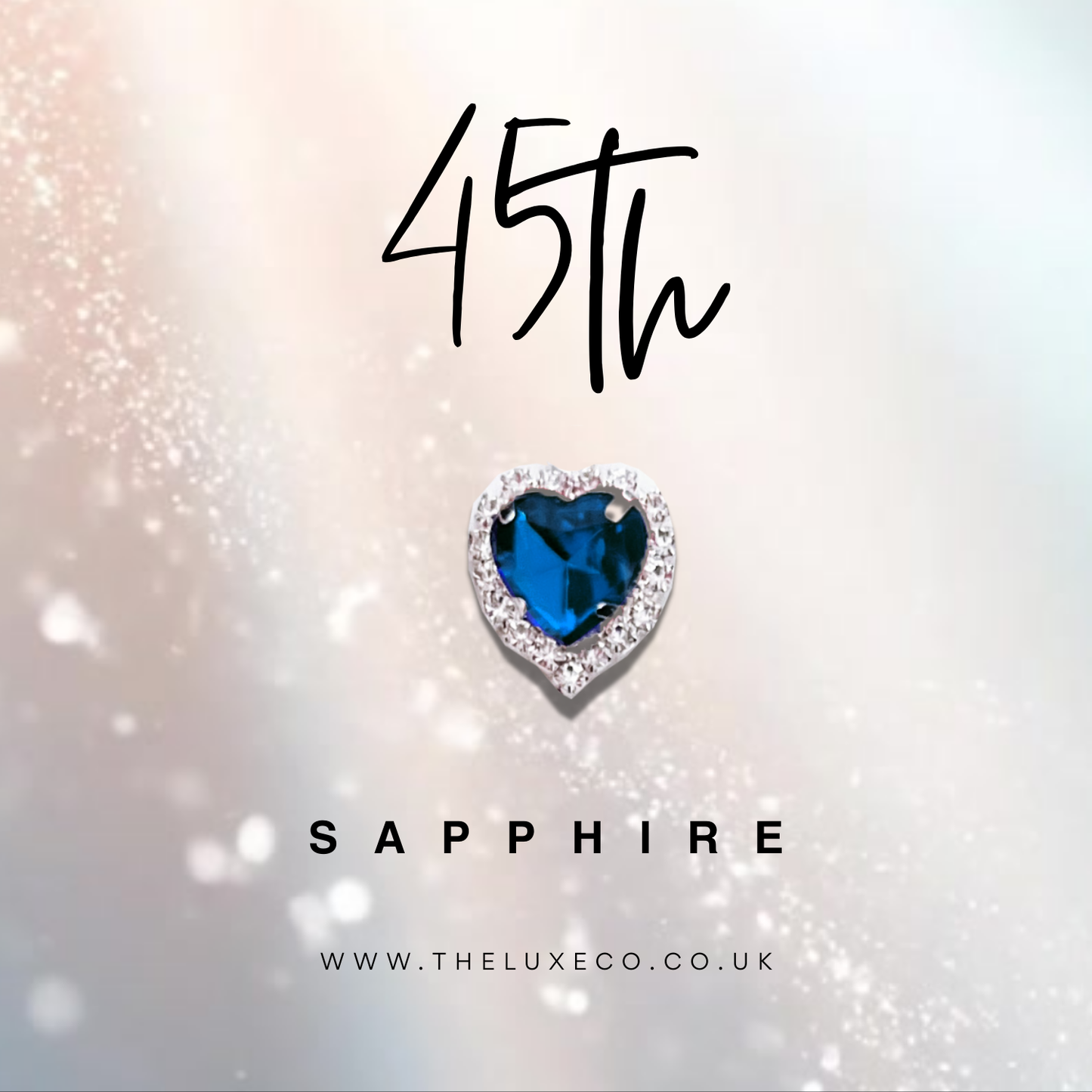 Handmade A5 Swirly Sparkly Diamante Sapphire Heart Anniversary Card