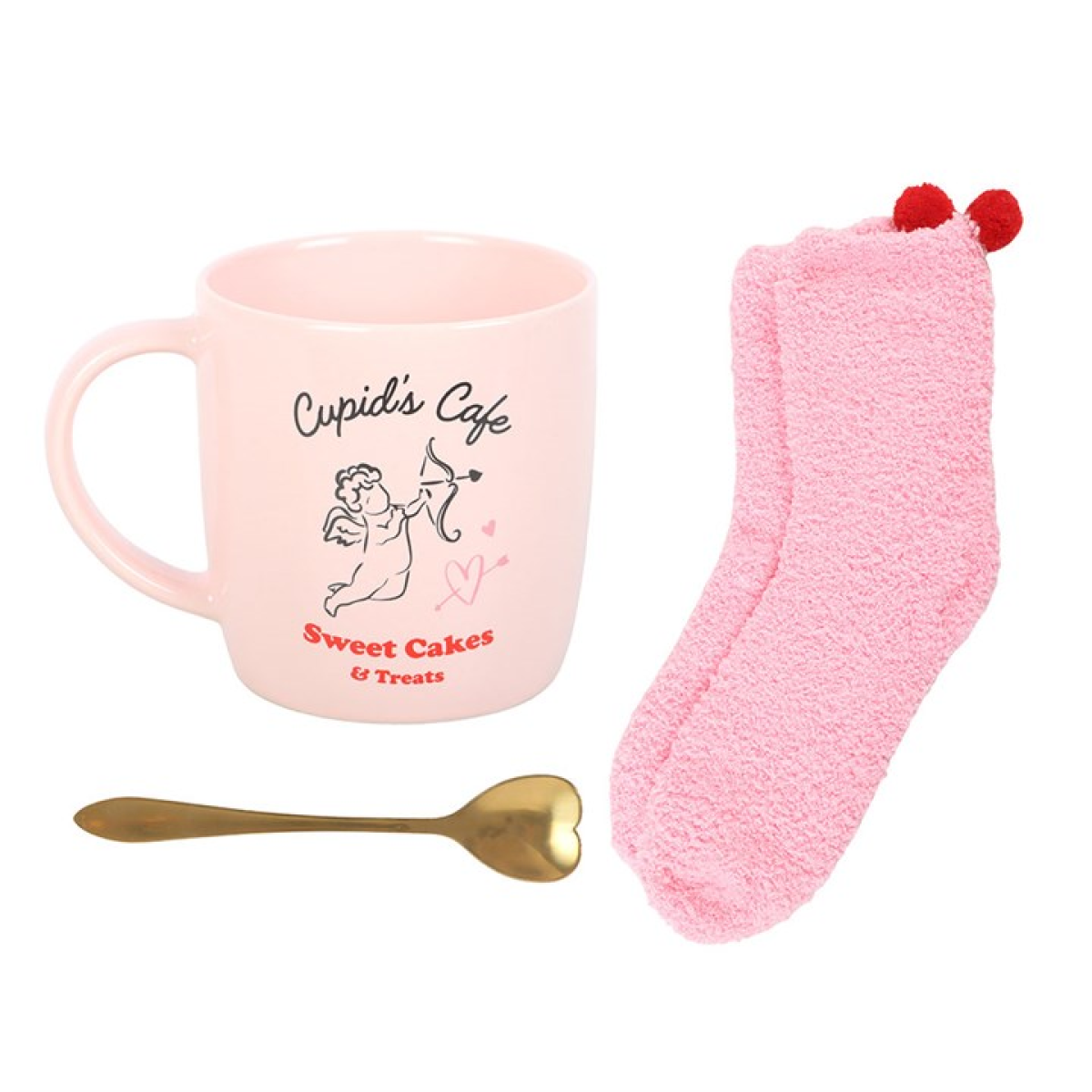 Cupid's Café Valentine's Day Mug, Spoon and Socks Gift Set