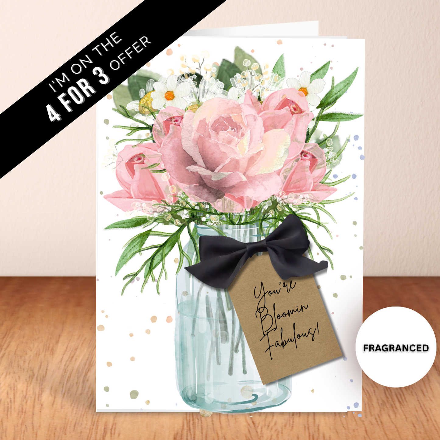 Rose Scented Blush Rose Birthday Card with envelope