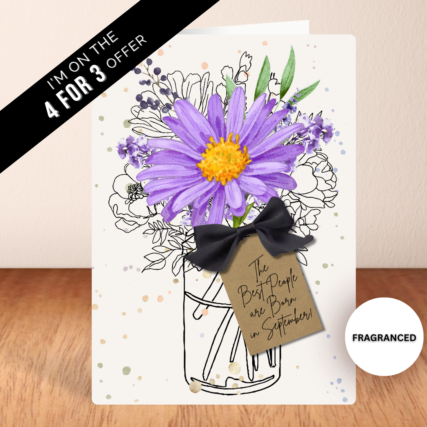 Aster September Birth Flower Scented A5 Birthday Card